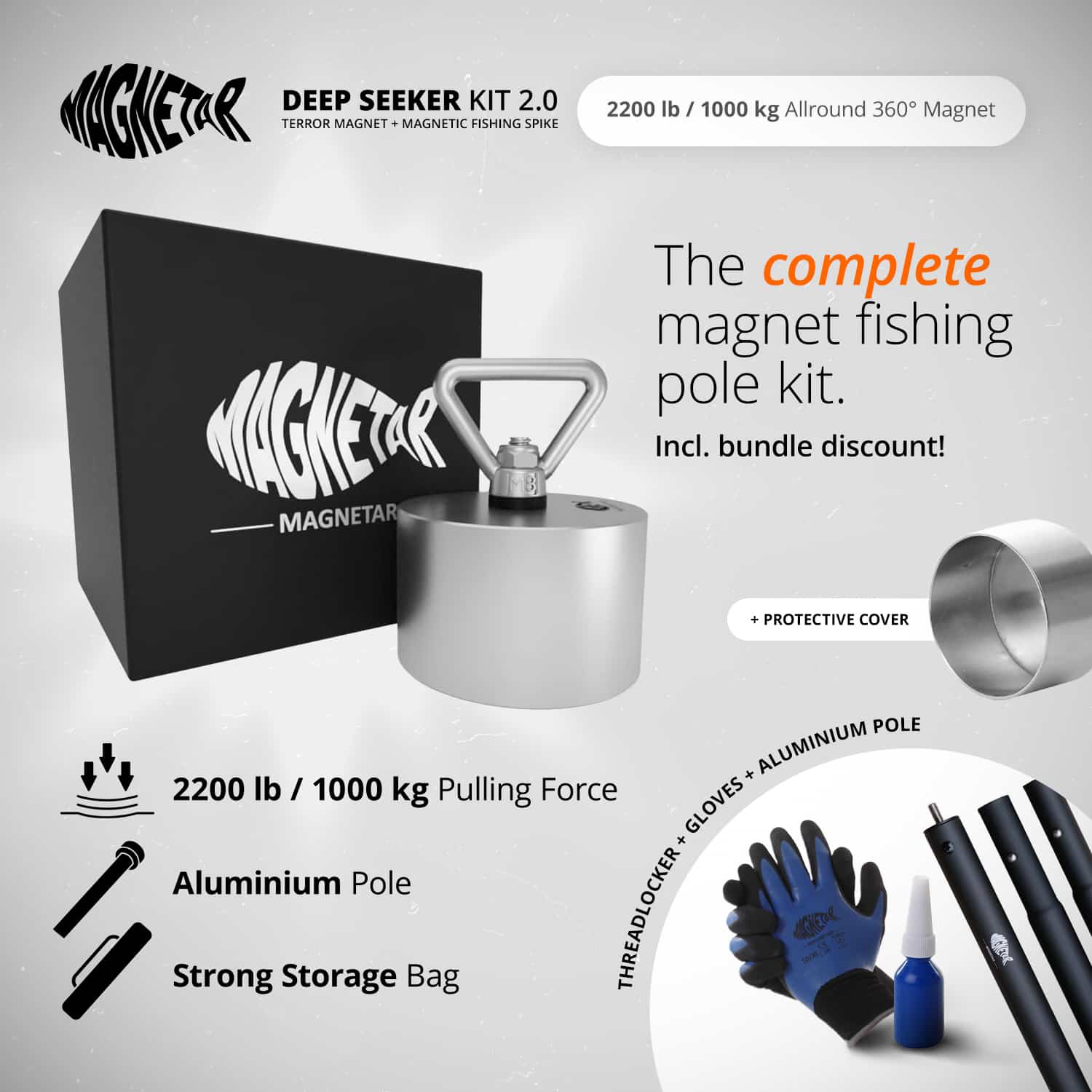 Fishing Spike package 2.0 - 2200 lb / 1000 kg - Terror - Allround 360° - Magnet  fishing with a Magnetar fishing magnet