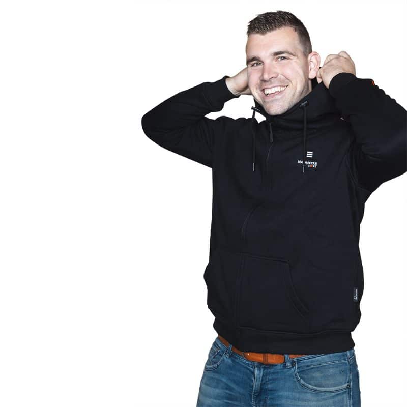 Magnetar's heated hoodie keeps you warm when it's cold outside.