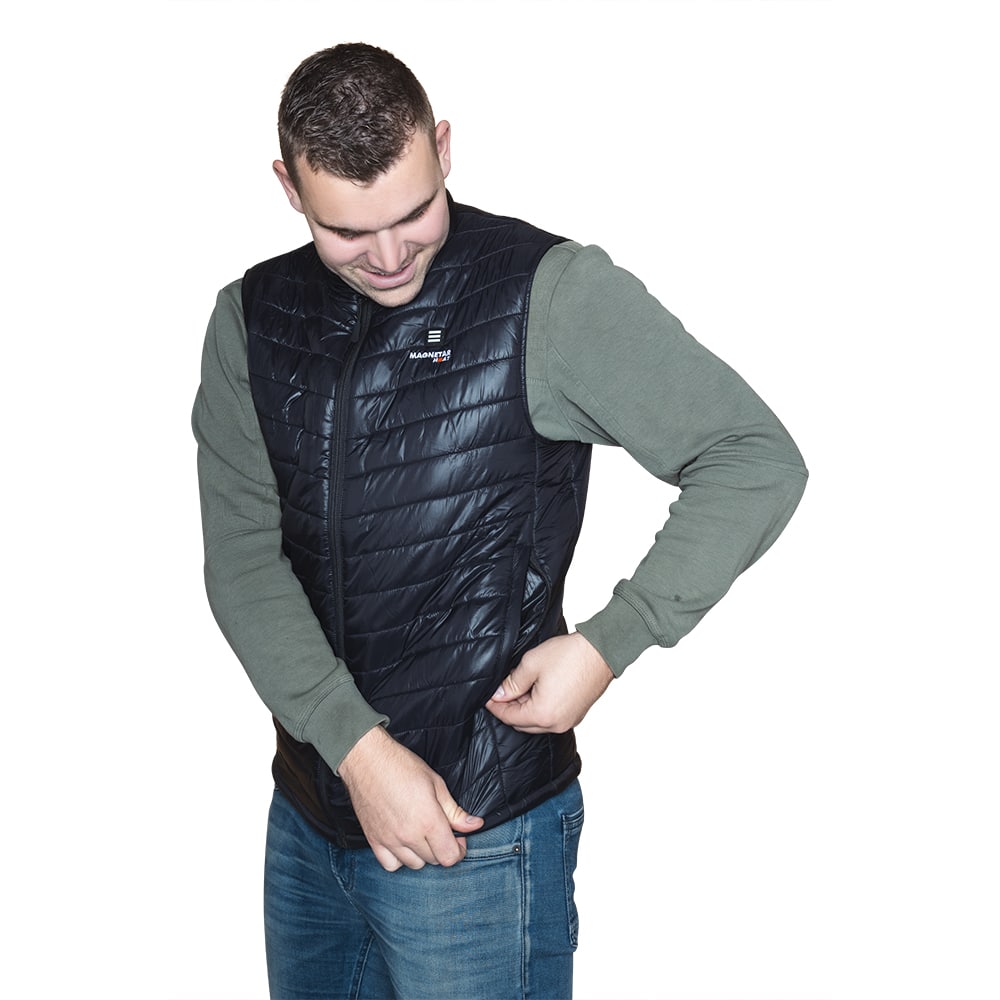 This heated body warmer has handy pockets