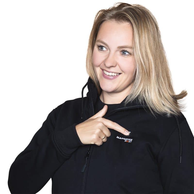 The heated hoodie is easy to operate with a button