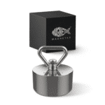 Product photo of a 360-degree Terror neodymium fishing magnet with triangular eye bolt and storage box, designed for all-round magnet fishing and heavy recoveries