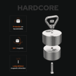 USP graphic showing a hardcore magnet fishing recovery magnet with 360° magnetic attraction, long-range pull force and protected top and side housing design for heavy-duty treasure hunting.