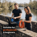 Lifestyle image of Cube 360° fishing magnet kit with rope, gloves and hard case, suitable for beginners and experienced magnet fishers.