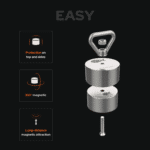 USP graphic showing the Easy fishing magnet with 360° magnetic attraction, side protection and long-range recovery power