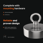 USP graphic of a single-sided fishing magnet with stainless steel eyebolt, locking rings and easy handling